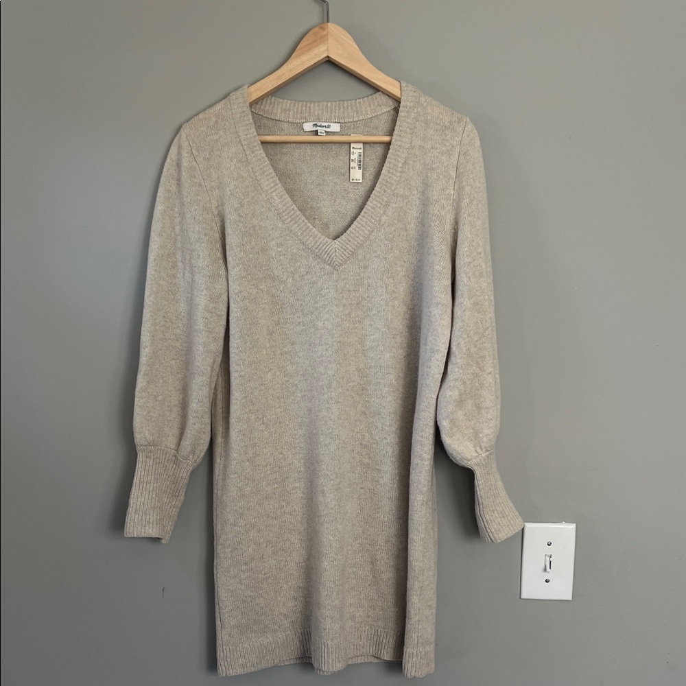 MADEWELL Beige V-Neck Sweater Dress